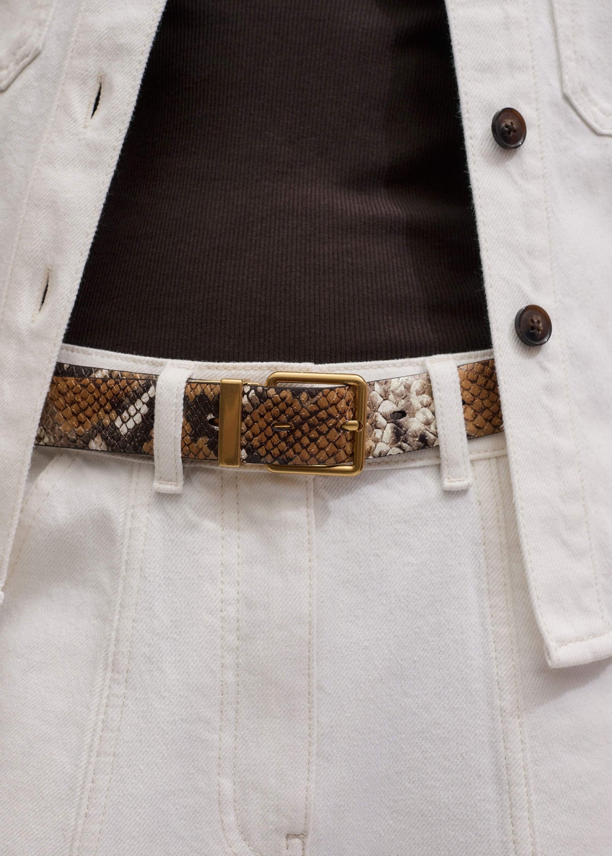 Tan Snake Print Reversible Belt | ME+EM