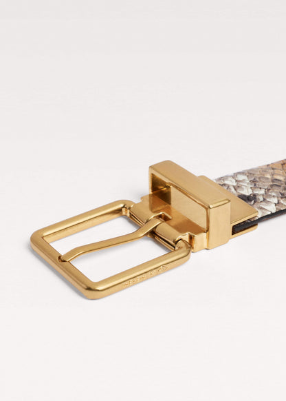 Tan Snake Print Reversible Belt | ME+EM