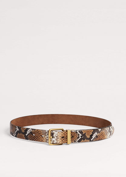 Tan Snake Print Reversible Belt | ME+EM