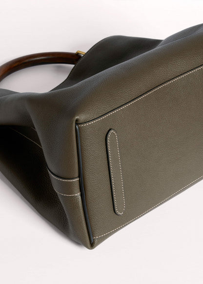 Olive Green Leather Soft Constructed Day Bag | ME+EM