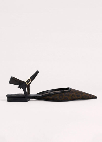 Brown Leopard Print Mesh Point-Toe Flat | ME+EM