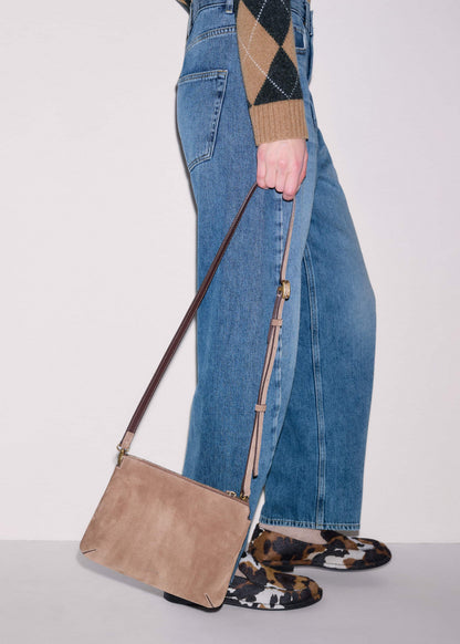 Brown Suede Double Pouch Crossbody Bag | ME+EM