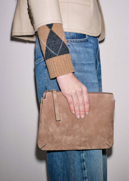 Brown Suede Double Pouch Crossbody Bag | ME+EM