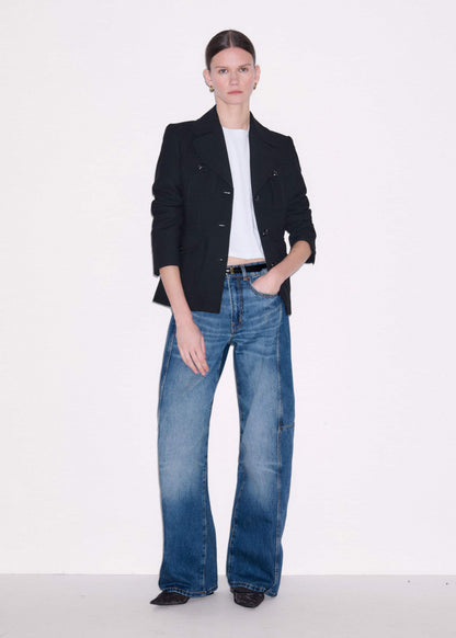 Black Longline Fitted Military Jacket | ME+EM