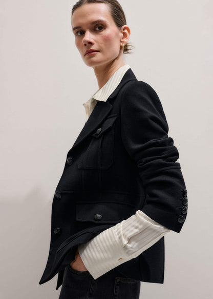 Black Longline Fitted Military Jacket | ME+EM
