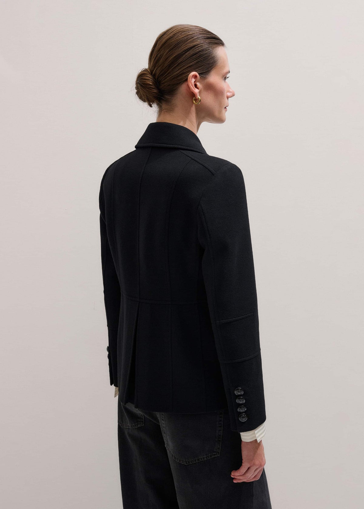 Black Longline Fitted Military Jacket | ME+EM