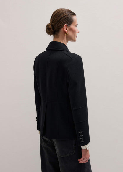 Black Longline Fitted Military Jacket | ME+EM