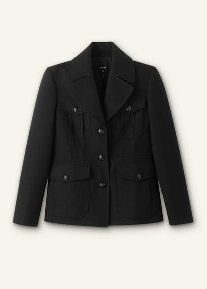 Black Longline Fitted Military Jacket | ME+EM