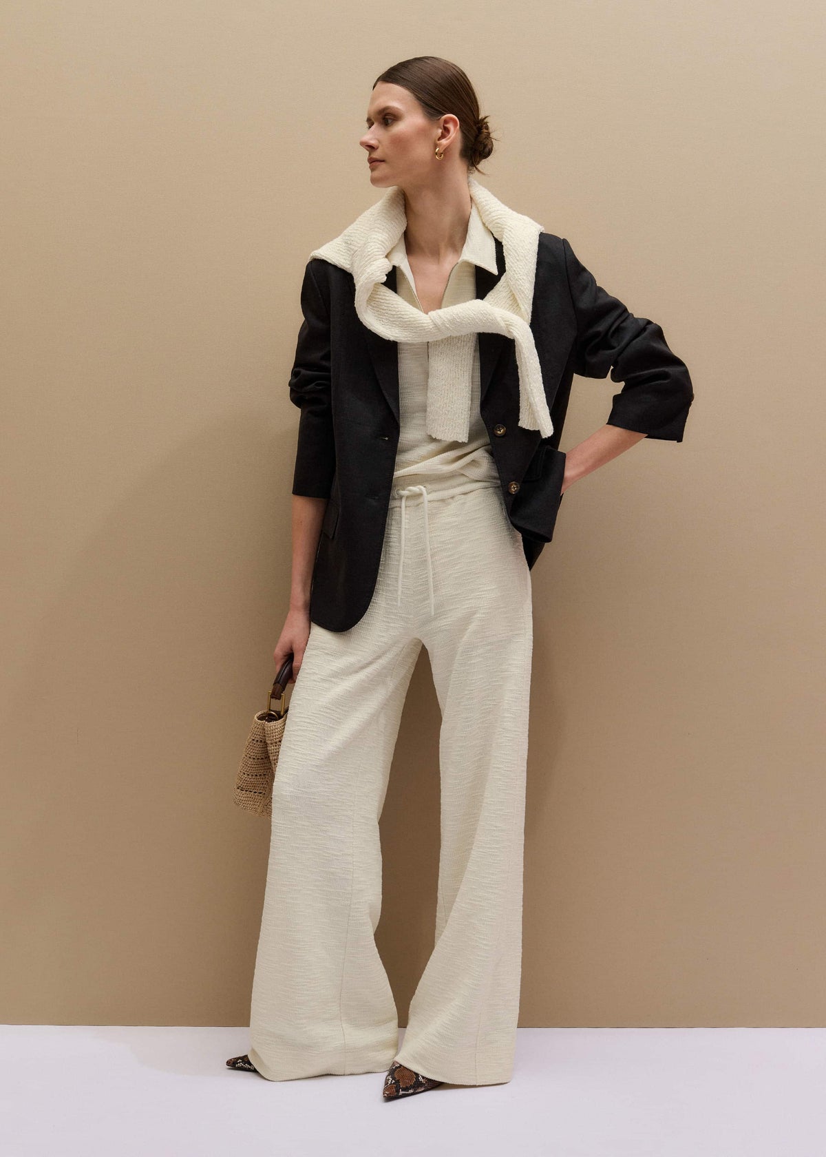 Cream Wide-Leg Track Pant | ME+EM