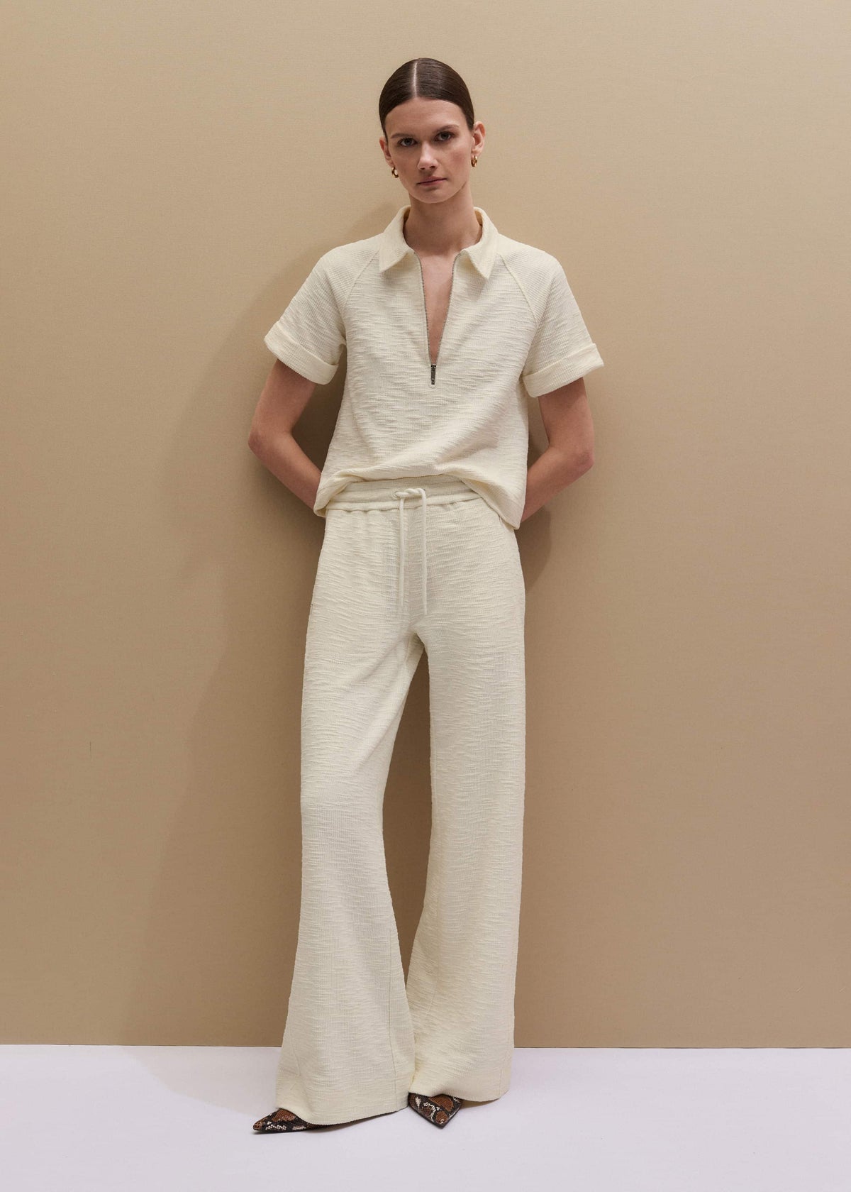 Cream Wide-Leg Track Pant | ME+EM
