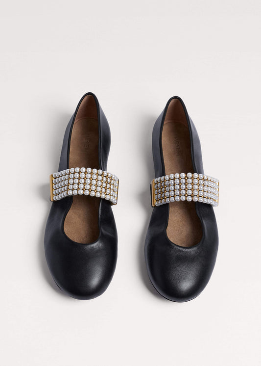 Black Pearl Trim Round Ballet Flat | ME+EM