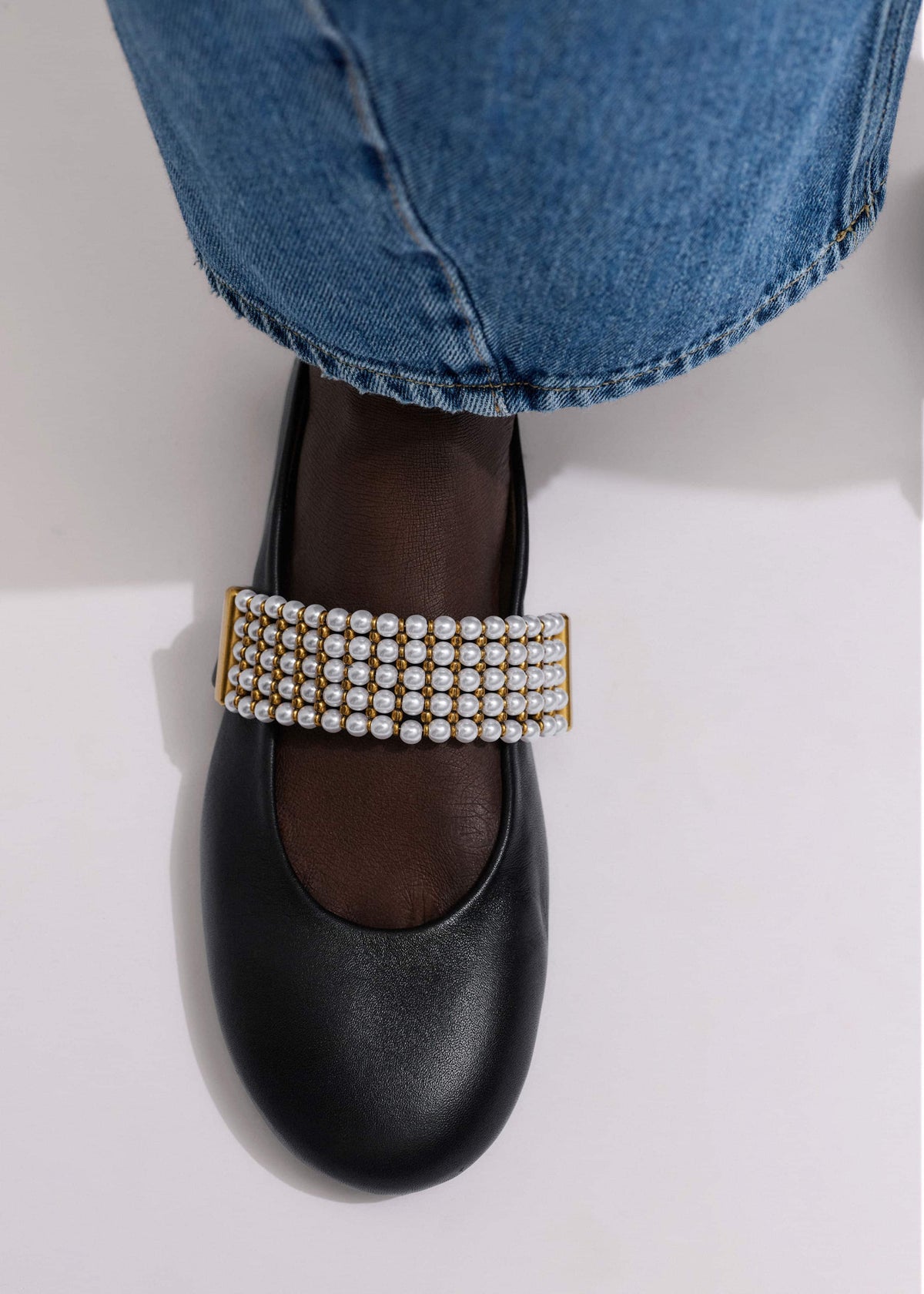 Black Pearl Trim Round Ballet Flat | ME+EM