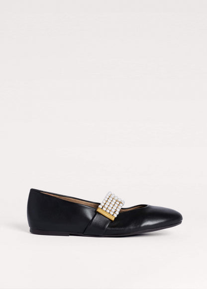 Black Pearl Trim Round Ballet Flat | ME+EM