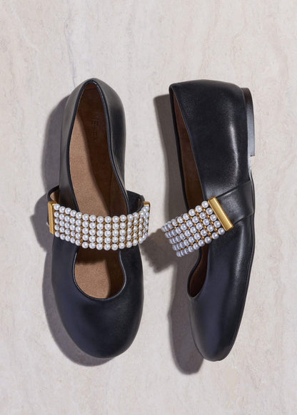 Black Pearl Trim Round Ballet Flat | ME+EM