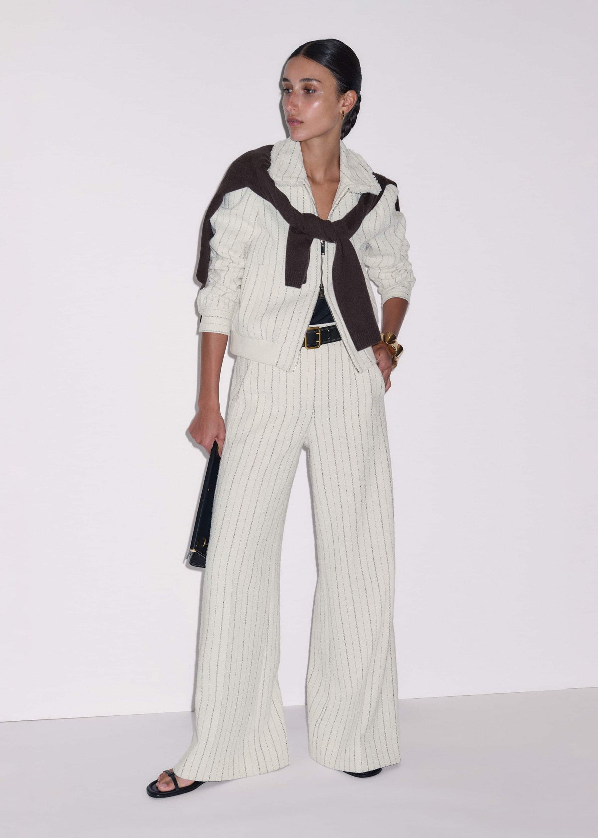 Ivory Stripe Bomber Jacket | ME+EM