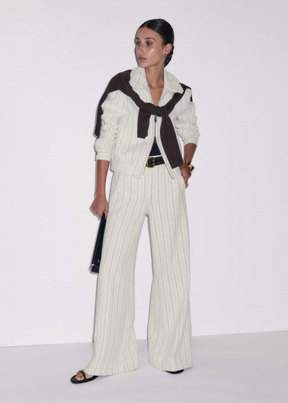 Ivory Stripe Bomber Jacket | ME+EM