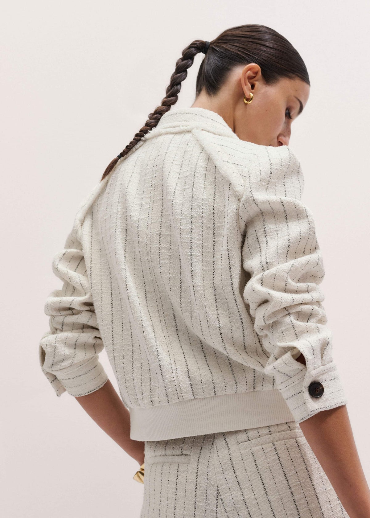 Ivory Stripe Bomber Jacket | ME+EM