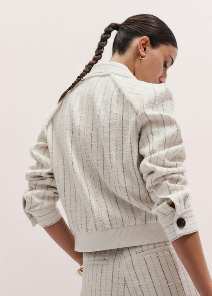 Ivory Stripe Bomber Jacket | ME+EM