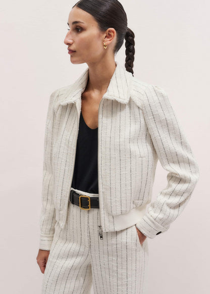 Ivory Stripe Bomber Jacket | ME+EM