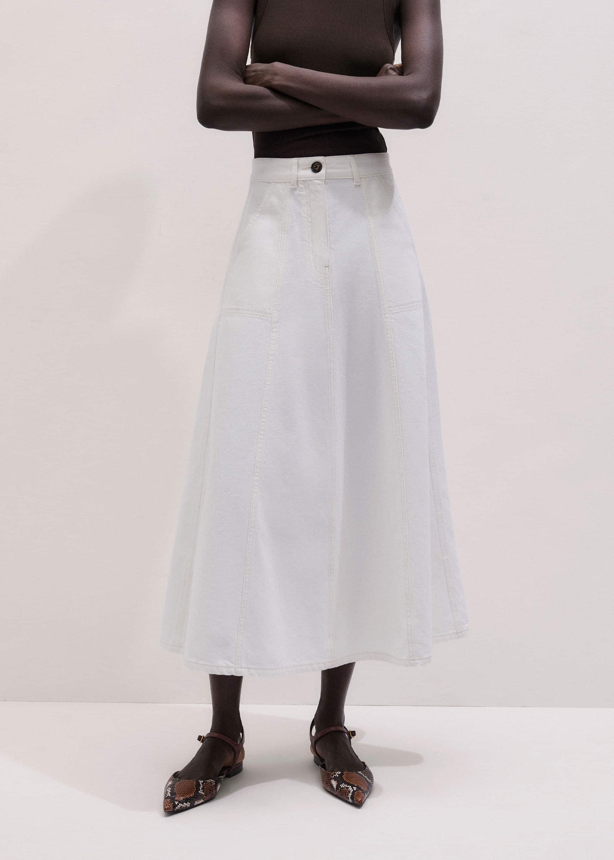 White Panelled A-Line Maxi Skirt | ME+EM