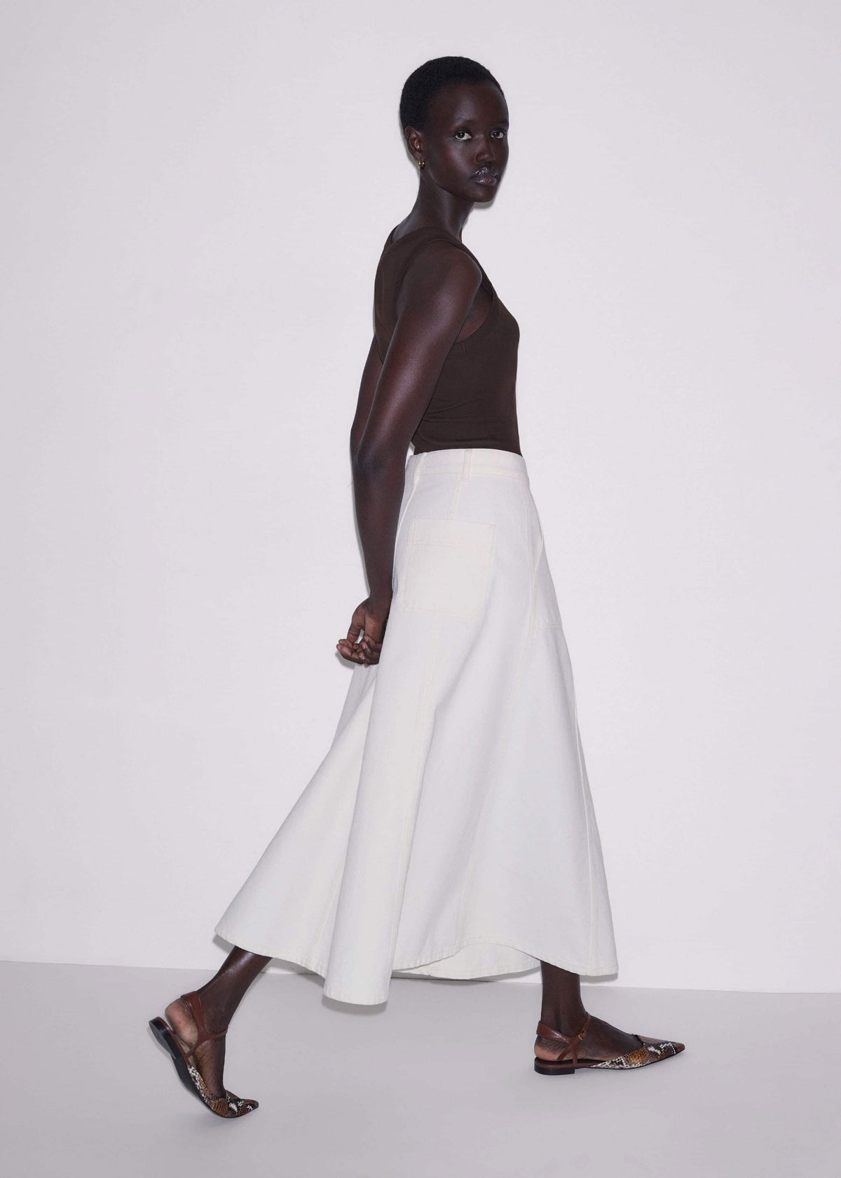 White Panelled A-Line Maxi Skirt | ME+EM