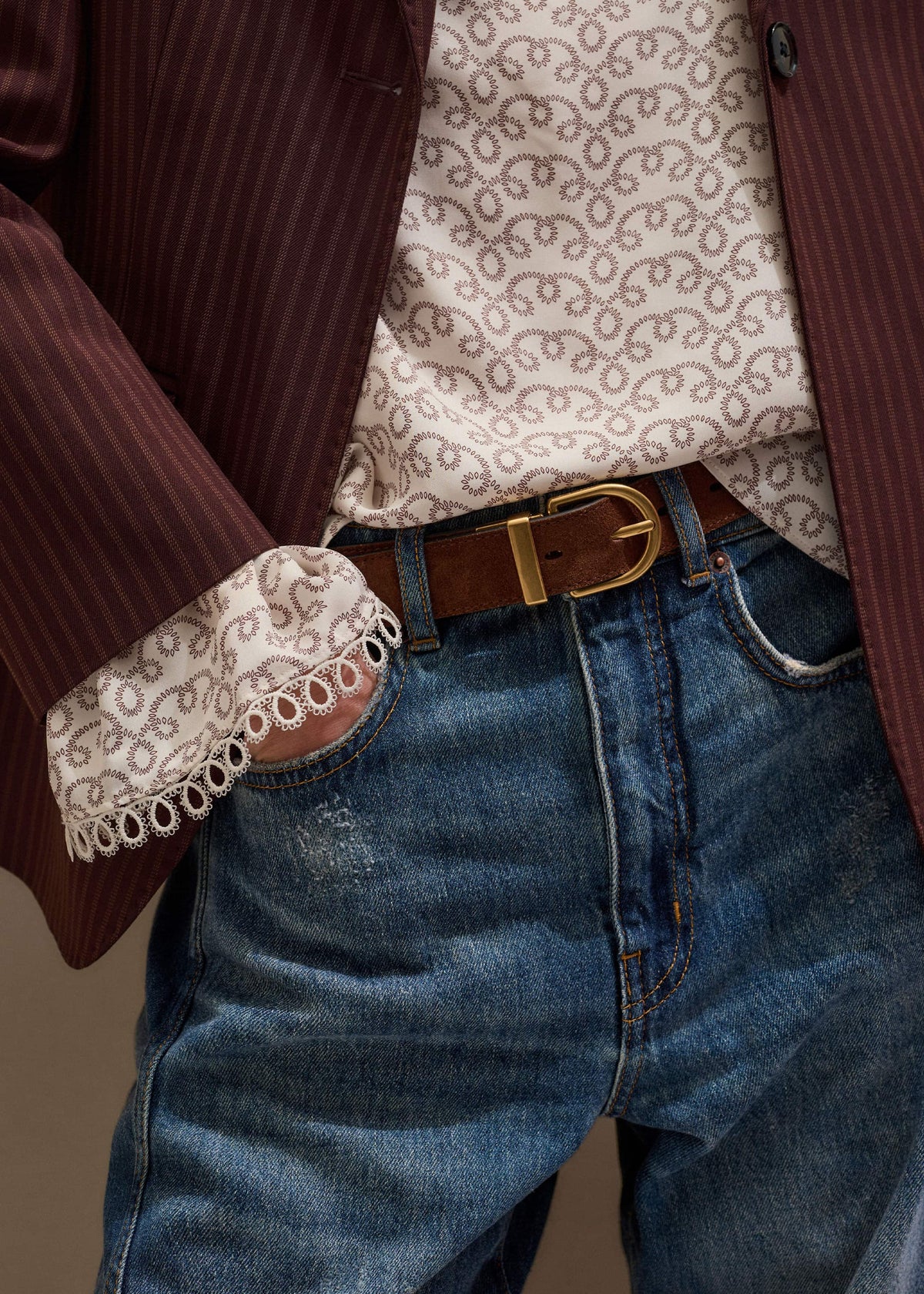 Chestnut Round Buckle Reversible Belt | ME+EM