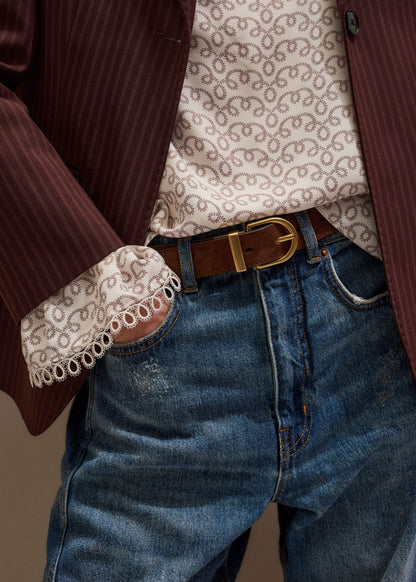 Chestnut Round Buckle Reversible Belt | ME+EM