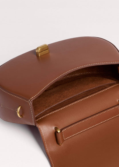 Dark Tan Resin Top Handle Structured Saddle Bag | ME+EM