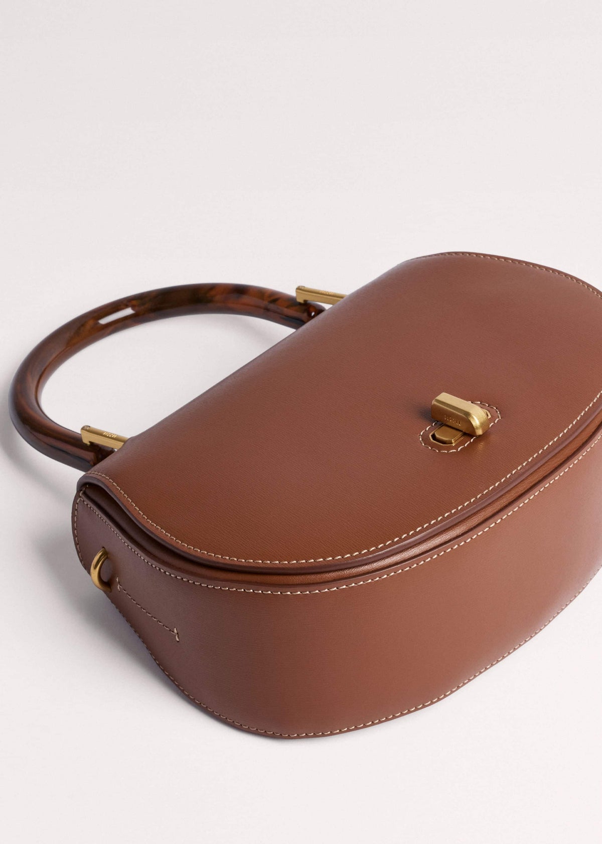 Dark Tan Resin Top Handle Structured Saddle Bag | ME+EM