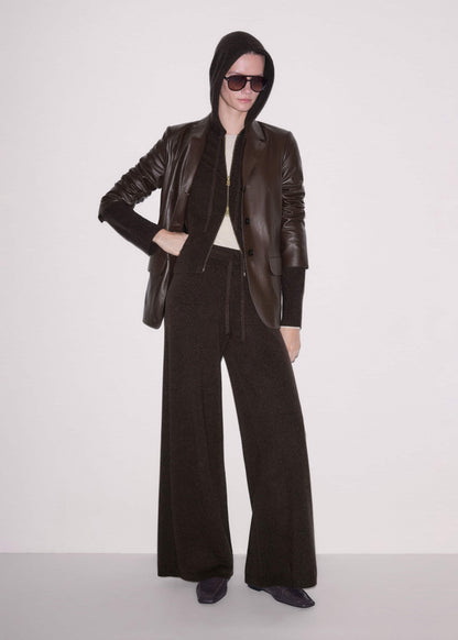 Brown Cashmere Straight Hoodie + Wide-Leg Pant Knitted Co-ord | ME+EM