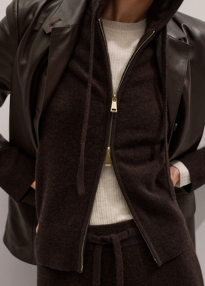 Brown Cashmere Straight Hoodie + Wide-Leg Pant Knitted Co-ord | ME+EM