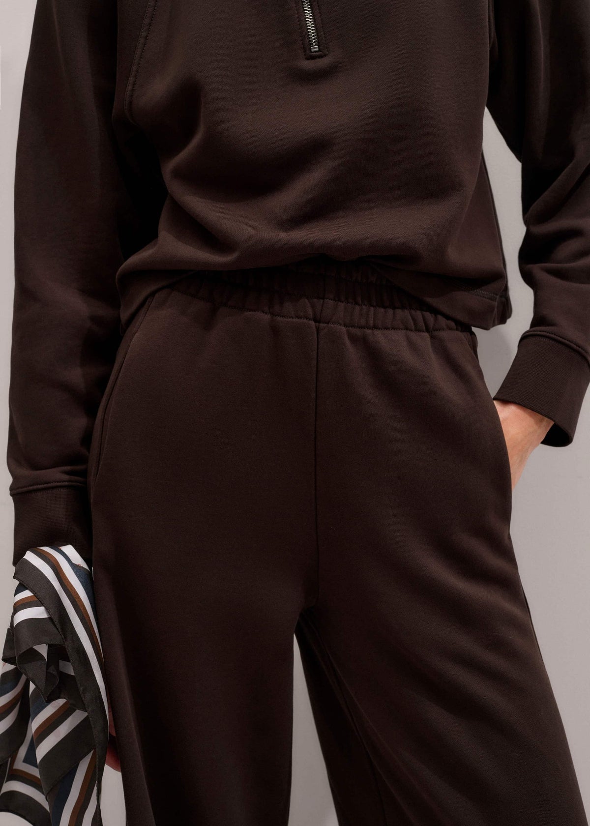 Brown High Zip Neck Crop Top + Wide-Leg Track Pant Co-ord | ME+EM