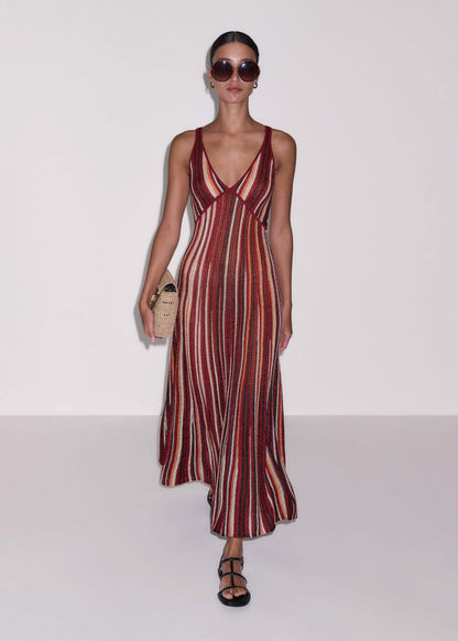 Red Metallic Knit Maxi Dress | ME+EM