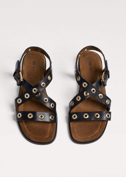 Black Eyelet Stud Sandal | ME+EM