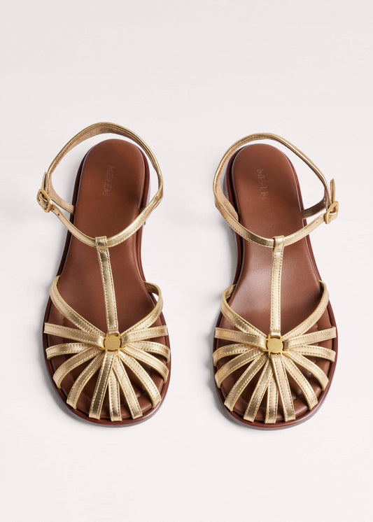 Gold Caged T-Bar Sandal | ME+EM