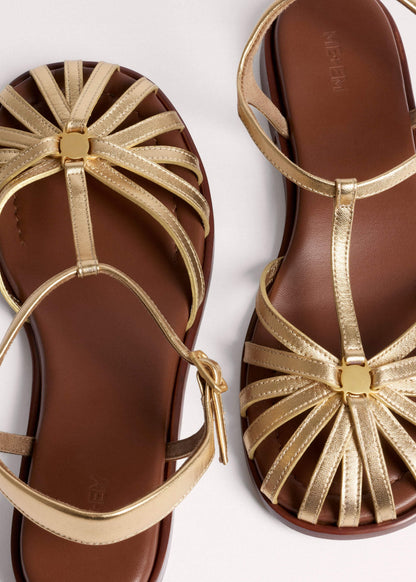 Gold Caged T-Bar Sandal | ME+EM