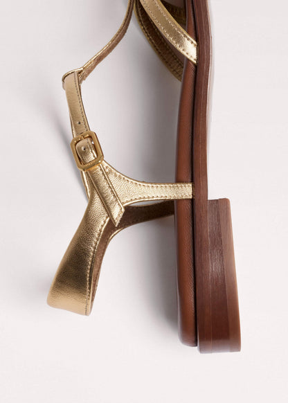 Gold Caged T-Bar Sandal | ME+EM