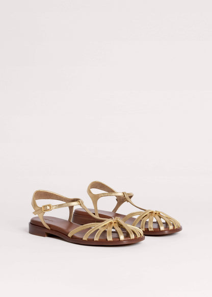 Gold Caged T-Bar Sandal | ME+EM