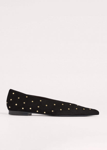 Black Suede Stud Point Flat | ME+EM