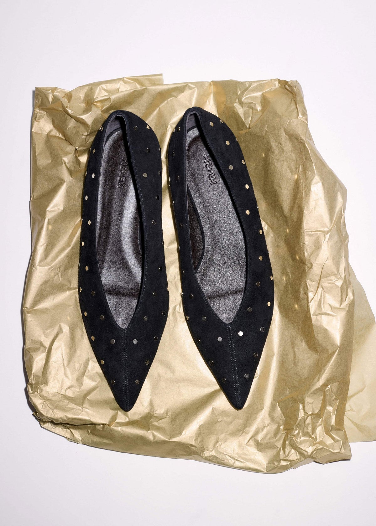 Black Suede Stud Point Flat | ME+EM