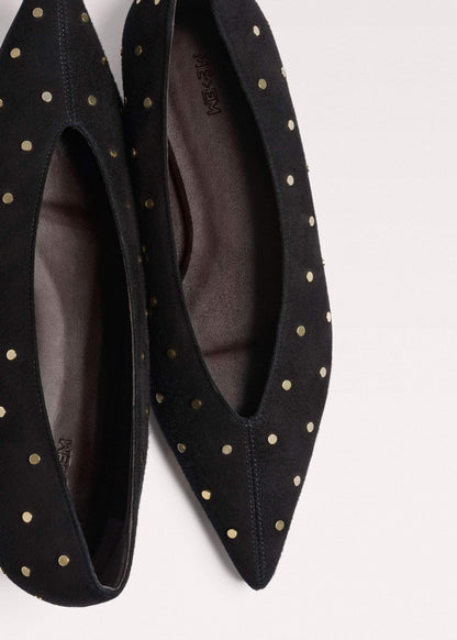 Black Suede Stud Point Flat | ME+EM