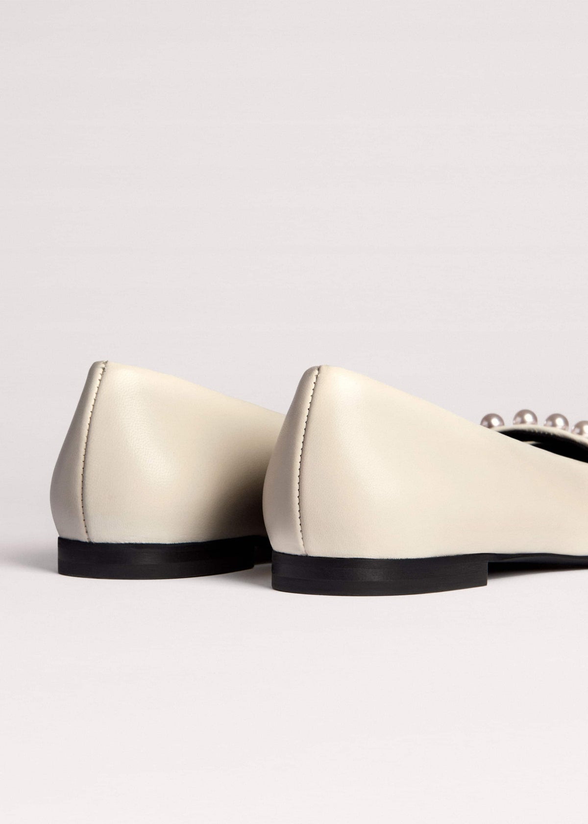 Off White Faux Pearl Square Toe Ballerina Flat | ME+EM