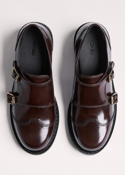 Brown Leather Double Buckle Shoe | ME+EM