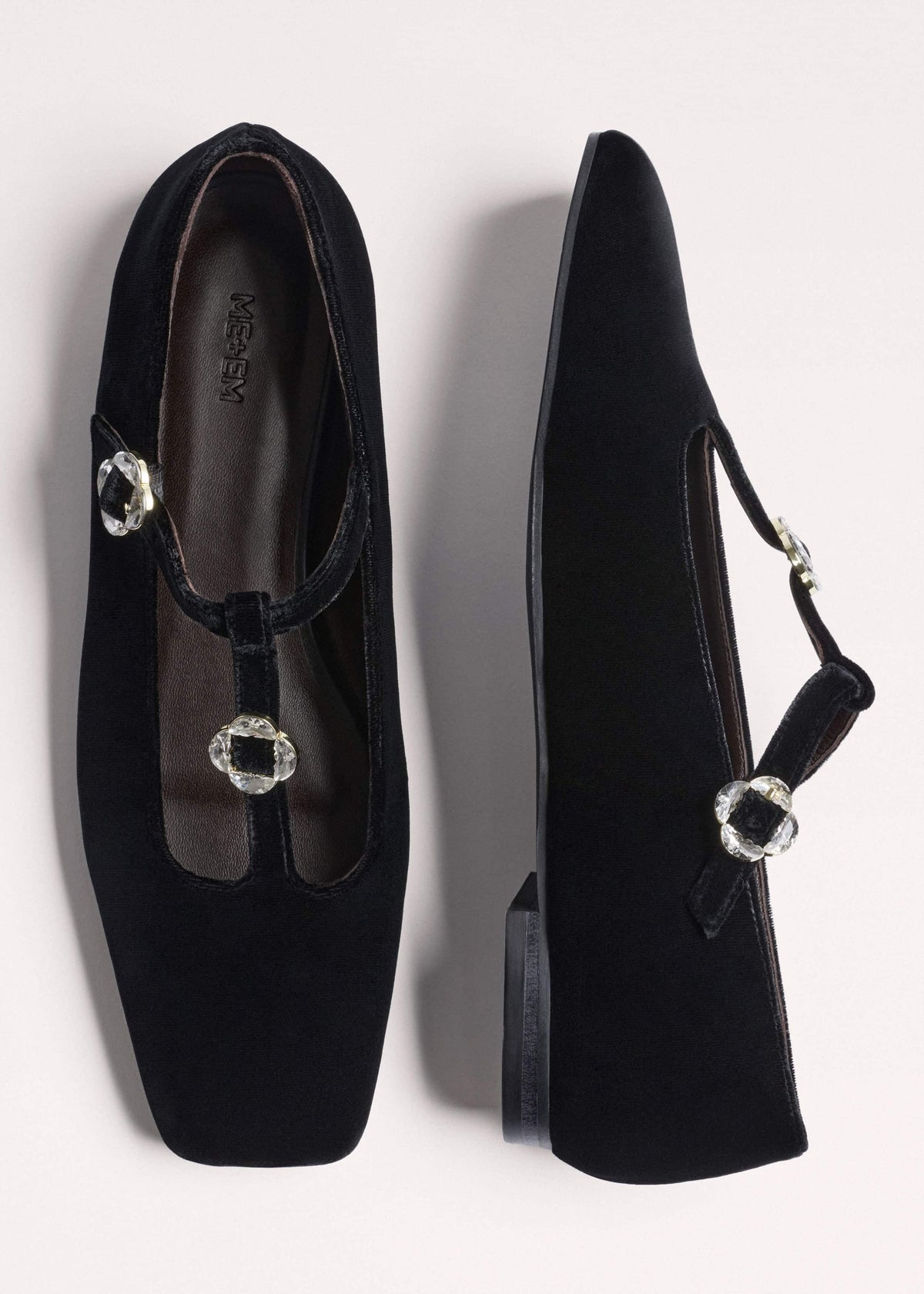 Black Square Toe T-Bar Flat | ME+EM