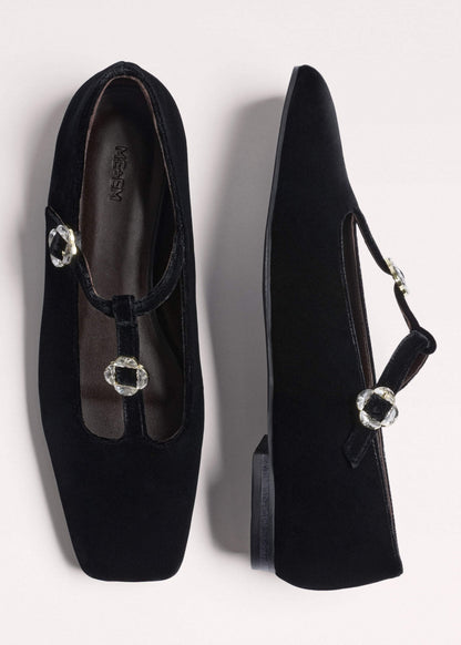 Black Square Toe T-Bar Flat | ME+EM