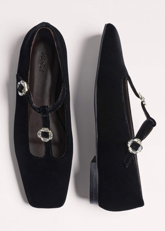 Black Square Toe T-Bar Flat | ME+EM