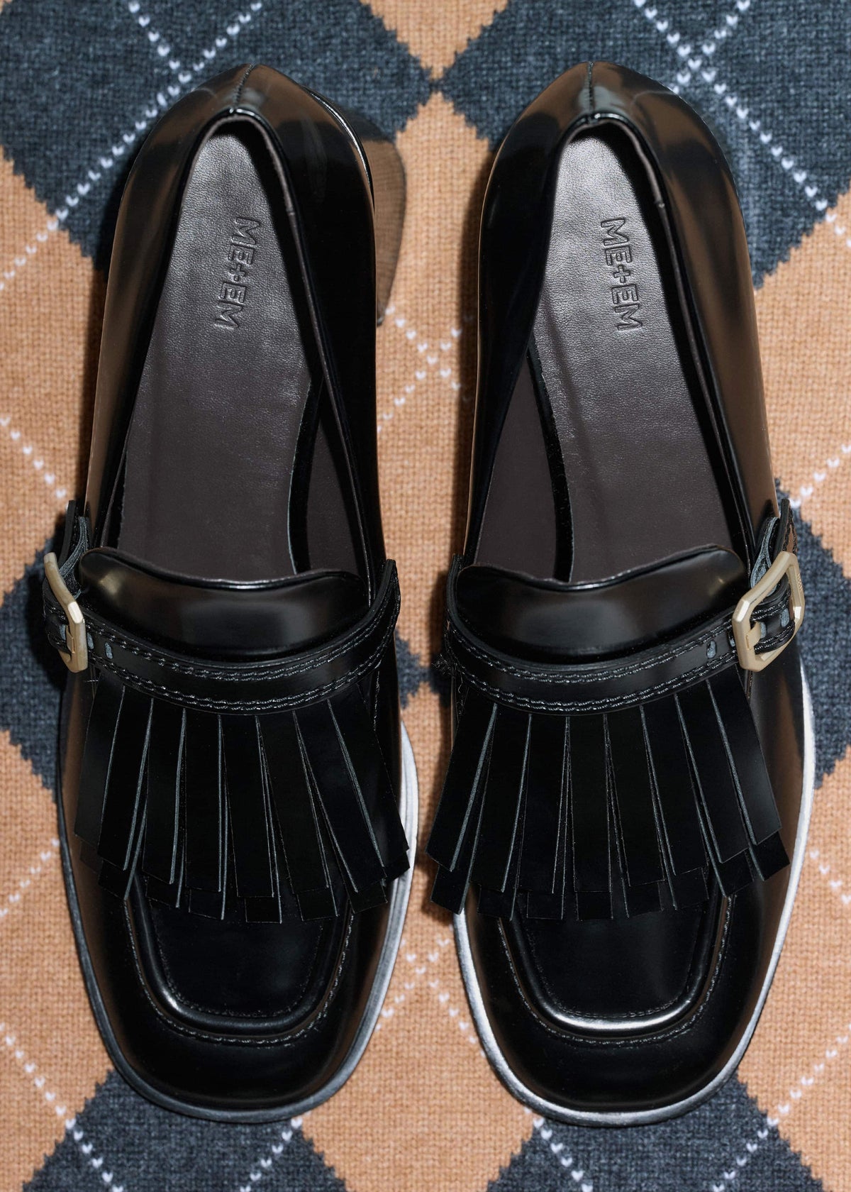 Black Fringe Block Heel Loafer | ME+EM