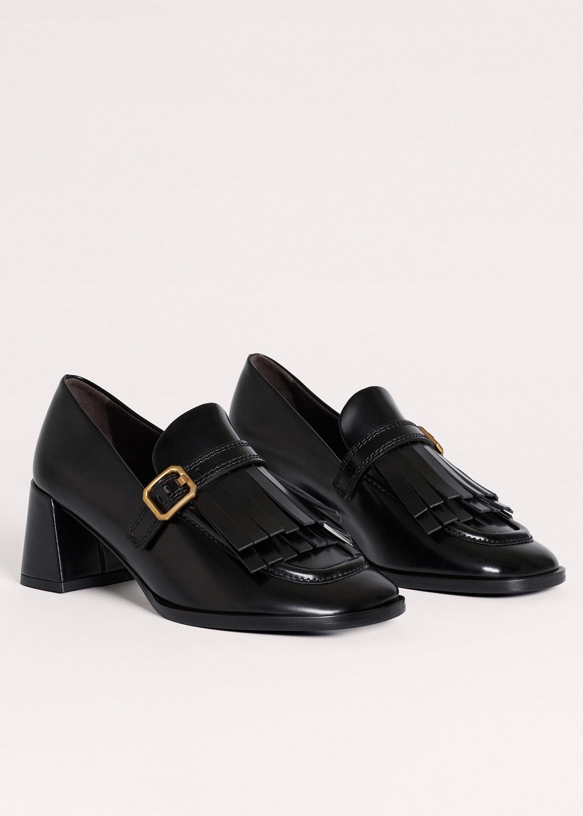 Black Fringe Block Heel Loafer | ME+EM