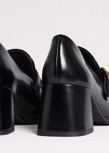 Black Fringe Block Heel Loafer | ME+EM