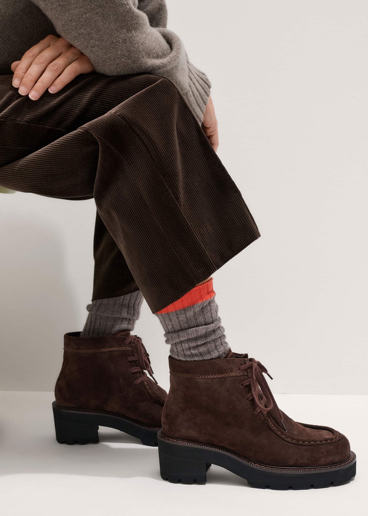 Brown Chunky Lace Up Ankle Boot | ME+EM